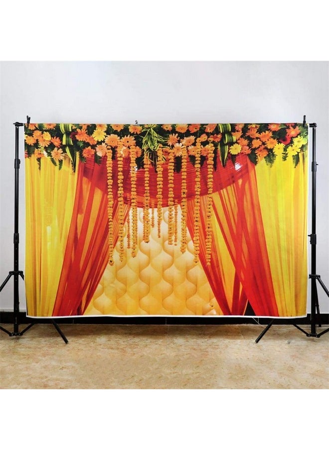 AOFOTO - 7X5Ft Macrame Wedding Backdrop Indian Marriage Decoration Red Curtain Flowers Background Sweetheart Engagement Photography Couples Trip Celebration Photos Atistic Photoshoot Prop Vinyl - Image 1