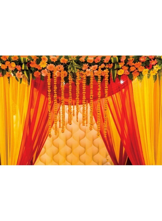 AOFOTO - 7X5Ft Macrame Wedding Backdrop Indian Marriage Decoration Red Curtain Flowers Background Sweetheart Engagement Photography Couples Trip Celebration Photos Atistic Photoshoot Prop Vinyl - Image 1