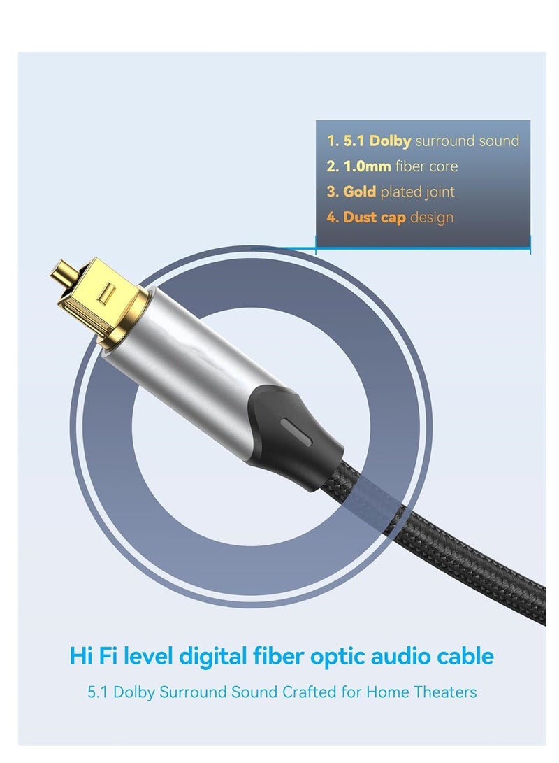 KASTWAVE Digital Optical Audio Cable 3.3ft Nylon Braided Fiber, Slim Metal Case, Gold Plated Plug, Toslink Fiber Optic Audio Cable for Sound Bar TV PS4 S*msung Vizio Bose LG, 1 Pcs - Image 2
