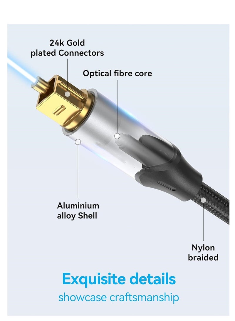 KASTWAVE Digital Optical Audio Cable 3.3ft Nylon Braided Fiber, Slim Metal Case, Gold Plated Plug, Toslink Fiber Optic Audio Cable for Sound Bar TV PS4 S*msung Vizio Bose LG, 1 Pcs - Image 3