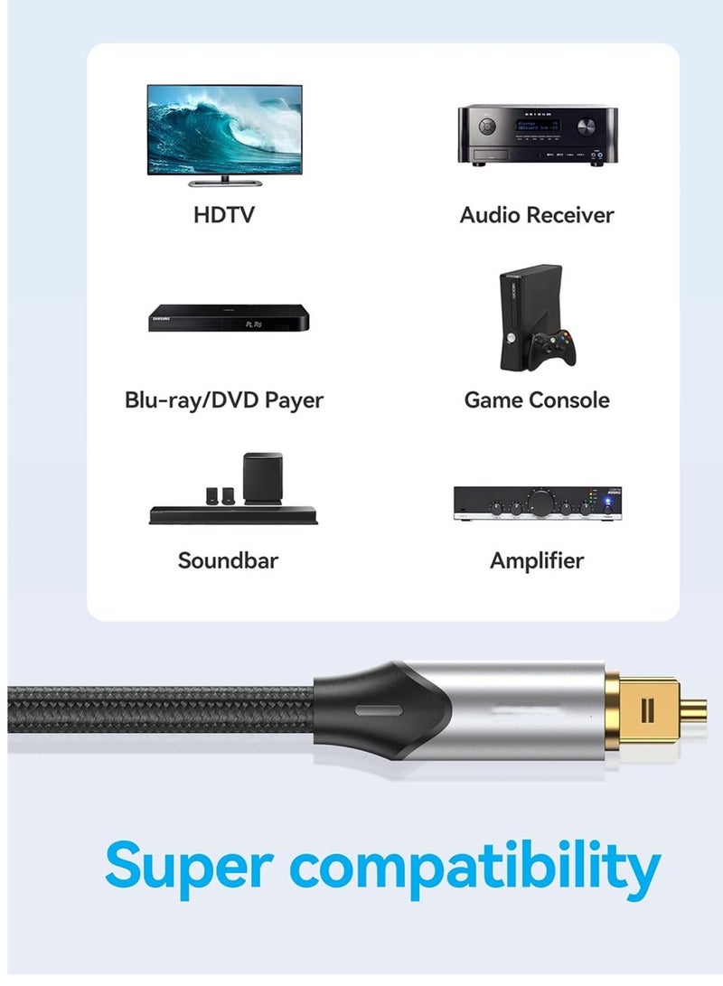 KASTWAVE Digital Optical Audio Cable 3.3ft Nylon Braided Fiber, Slim Metal Case, Gold Plated Plug, Toslink Fiber Optic Audio Cable for Sound Bar TV PS4 S*msung Vizio Bose LG, 1 Pcs - Image 4