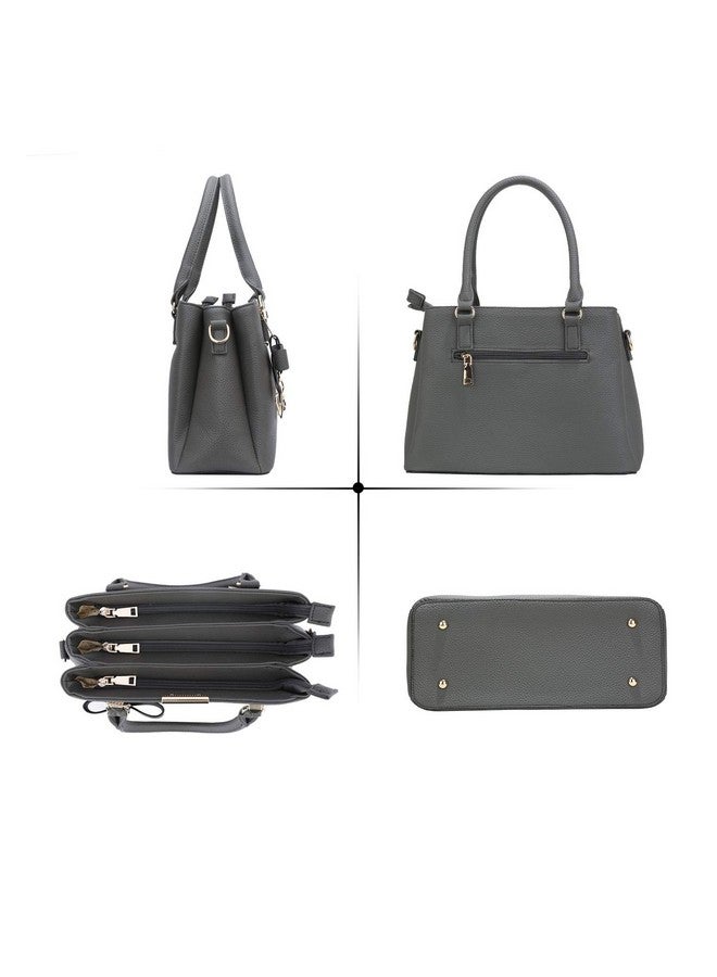 KKXIU 3 Zippered Compartments Purses and Handbags for Women Top Handle Satchel Shoulder Ladies Bags (A-Grey) - Image 3