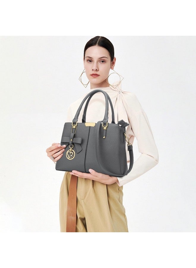 KKXIU 3 Zippered Compartments Purses and Handbags for Women Top Handle Satchel Shoulder Ladies Bags (A-Grey) - Image 1