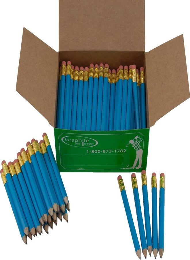 Graphite Half Pencils Sharpened Hex (Golf Pencils, Pew Pencil, Score Pencil, Short Pencil) (Sky Blue) - Image 1