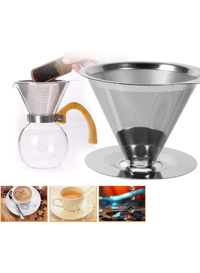 Yosoo Stainless Steel Coffee Filter Cone for Filtered Coffee, Double Layer Mesh for Pouring Cup Filter Support Use at Home Offices - Image 2