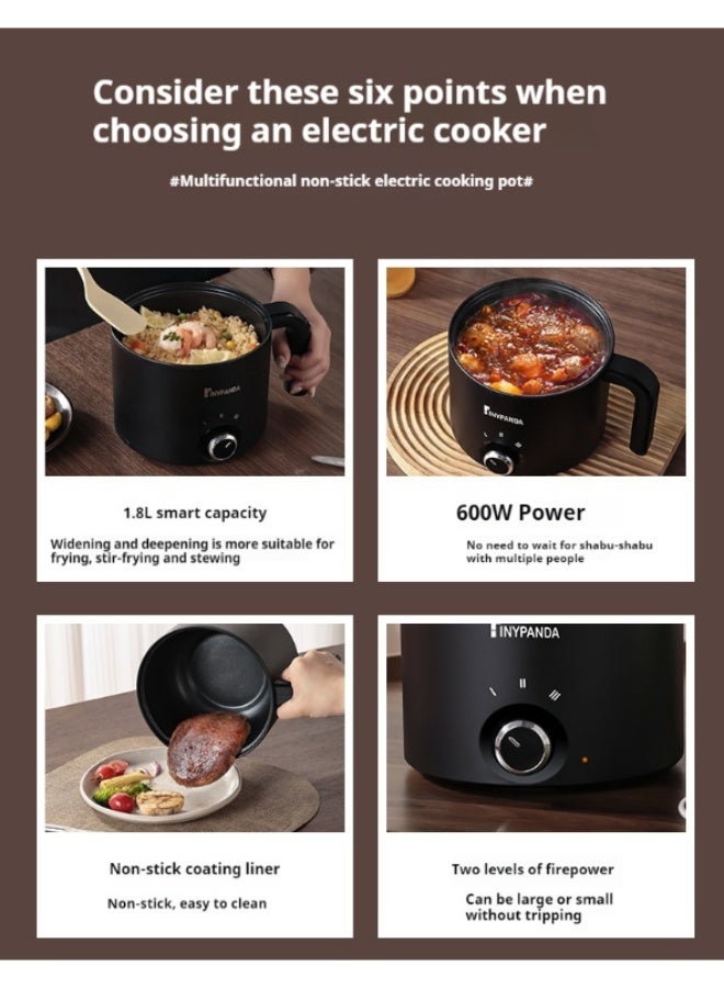 1.8L Electric Hot Pot，Ramen Cooker, Dual power supply Mini Portable Multi-Functional Lazy Pot for Pasta, Noodles, Egg, Soup,Rice，Non-Stick Noodle Cooker with Boil Dry Protection for Dorm, Office - Image 2