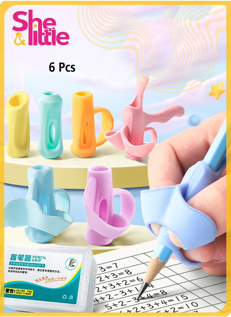 She&Little 6 Stage Pencil Grip for Kids  Ergonomic Writing Correction Tool, Silicone Toddler Pencil Holder for Preschool Writing Training, 6 Pack (Blue)  - Image 1
