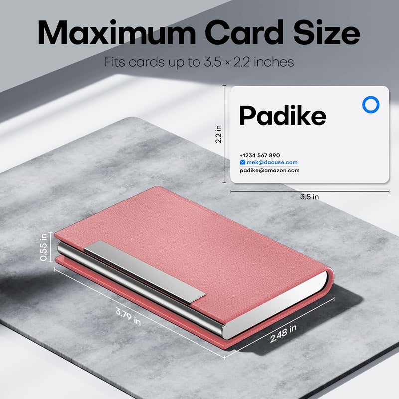 Padike Business Card Holder, Professional PU Leather & Stainless Steel Multi Card Case,Business Card Holder Wallet Credit Card ID Case/Holder for Men & Women. (Pink) - Image 5
