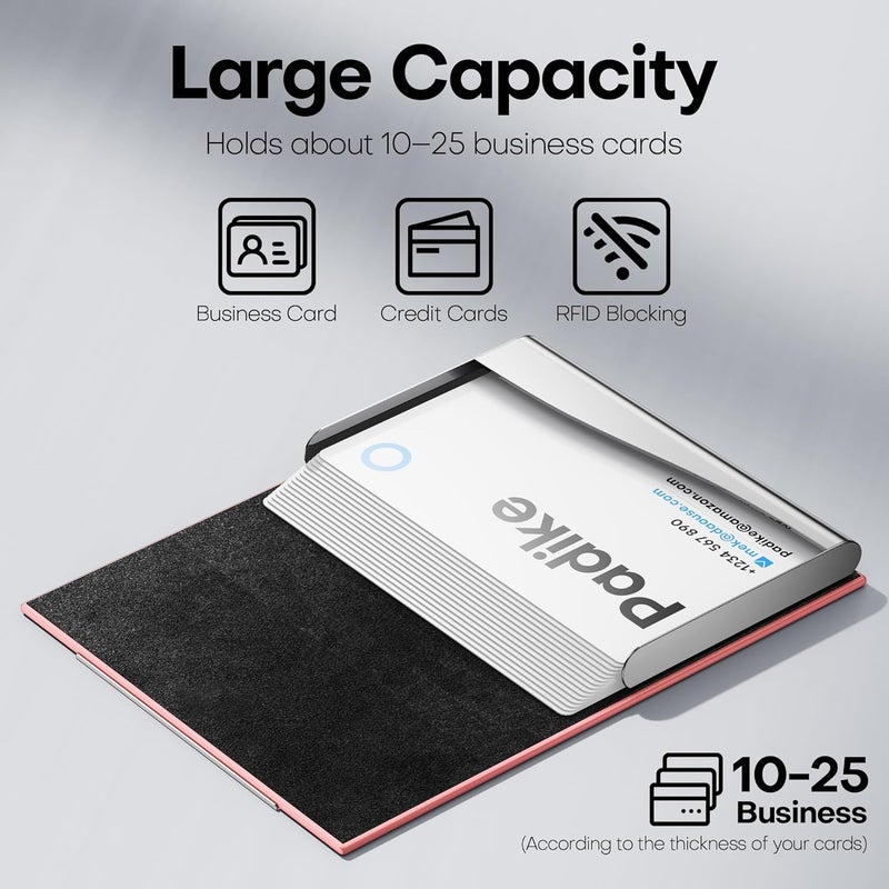 Padike Business Card Holder, Professional PU Leather & Stainless Steel Multi Card Case,Business Card Holder Wallet Credit Card ID Case/Holder for Men & Women. (Pink) - Image 2