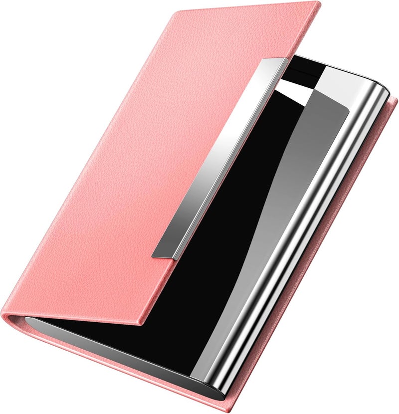 Padike Business Card Holder, Professional PU Leather & Stainless Steel Multi Card Case,Business Card Holder Wallet Credit Card ID Case/Holder for Men & Women. (Pink) - Image 1