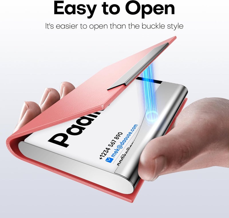 Padike Business Card Holder, Professional PU Leather & Stainless Steel Multi Card Case,Business Card Holder Wallet Credit Card ID Case/Holder for Men & Women. (Pink) - Image 4