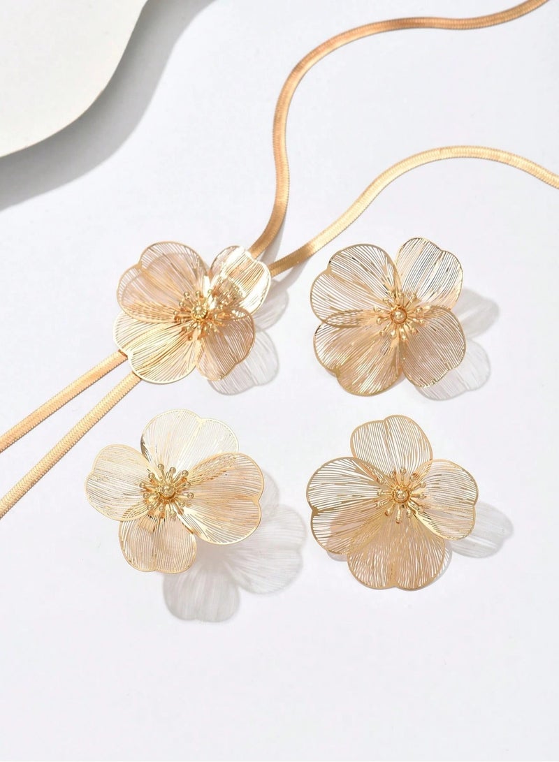 Women’s Accessories Set with Necklace, Earrings and Ring in Gold Color - Image 3