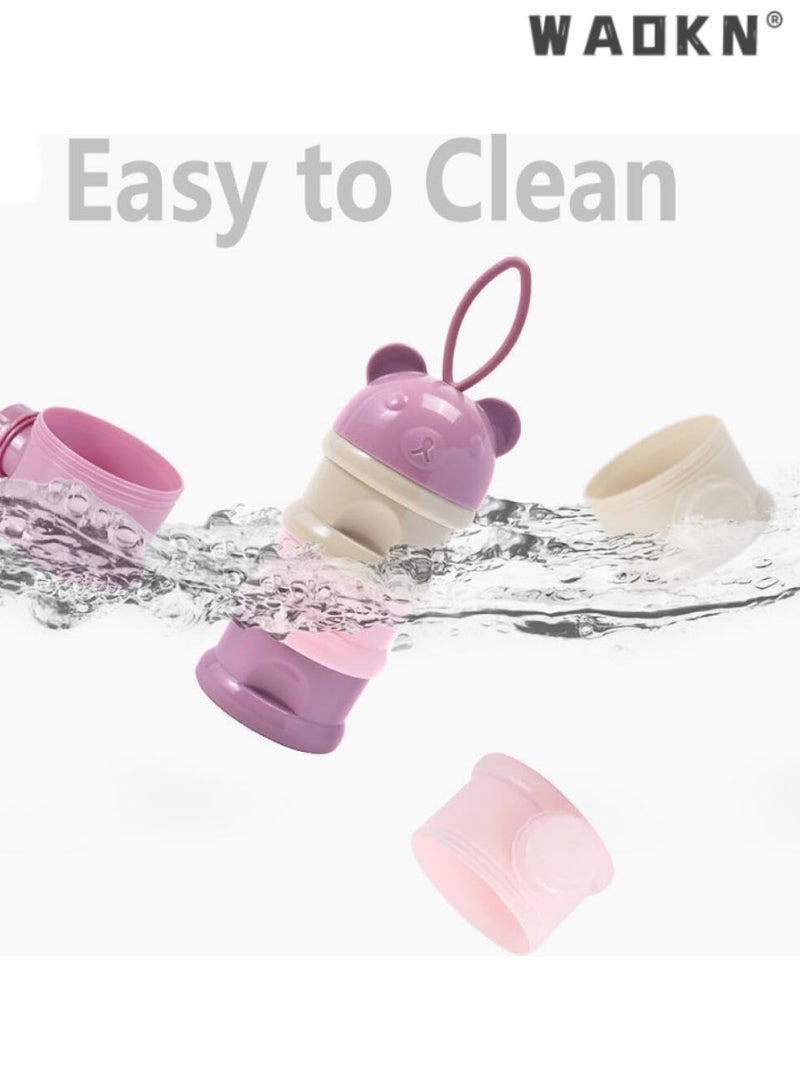 WAOKN 4 Layers Formula Dispenser, Portable Milk Powder Dispenser, Formula Container for Travel, Baby Feeding Food Storage Container, Stackable Formula Holder, Infant Milk Powder Box, Pink And Purple - Image 5