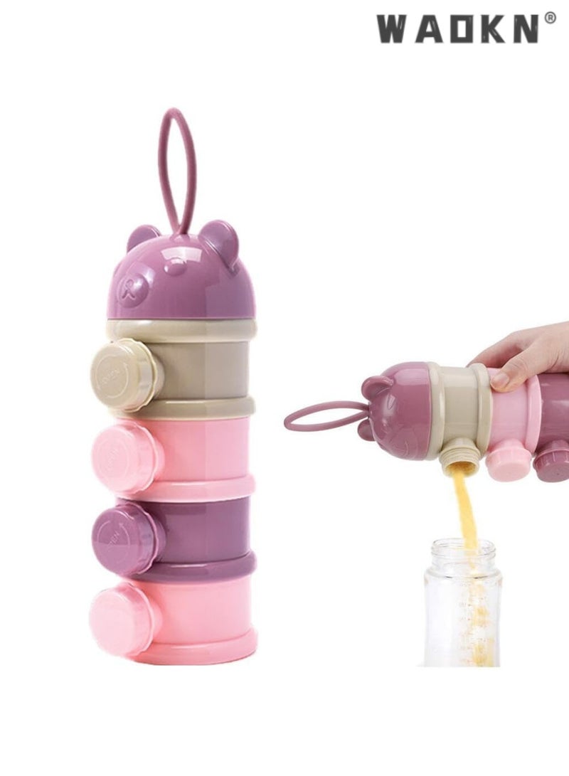WAOKN 4 Layers Formula Dispenser, Portable Milk Powder Dispenser, Formula Container for Travel, Baby Feeding Food Storage Container, Stackable Formula Holder, Infant Milk Powder Box, Pink And Purple - Image 1