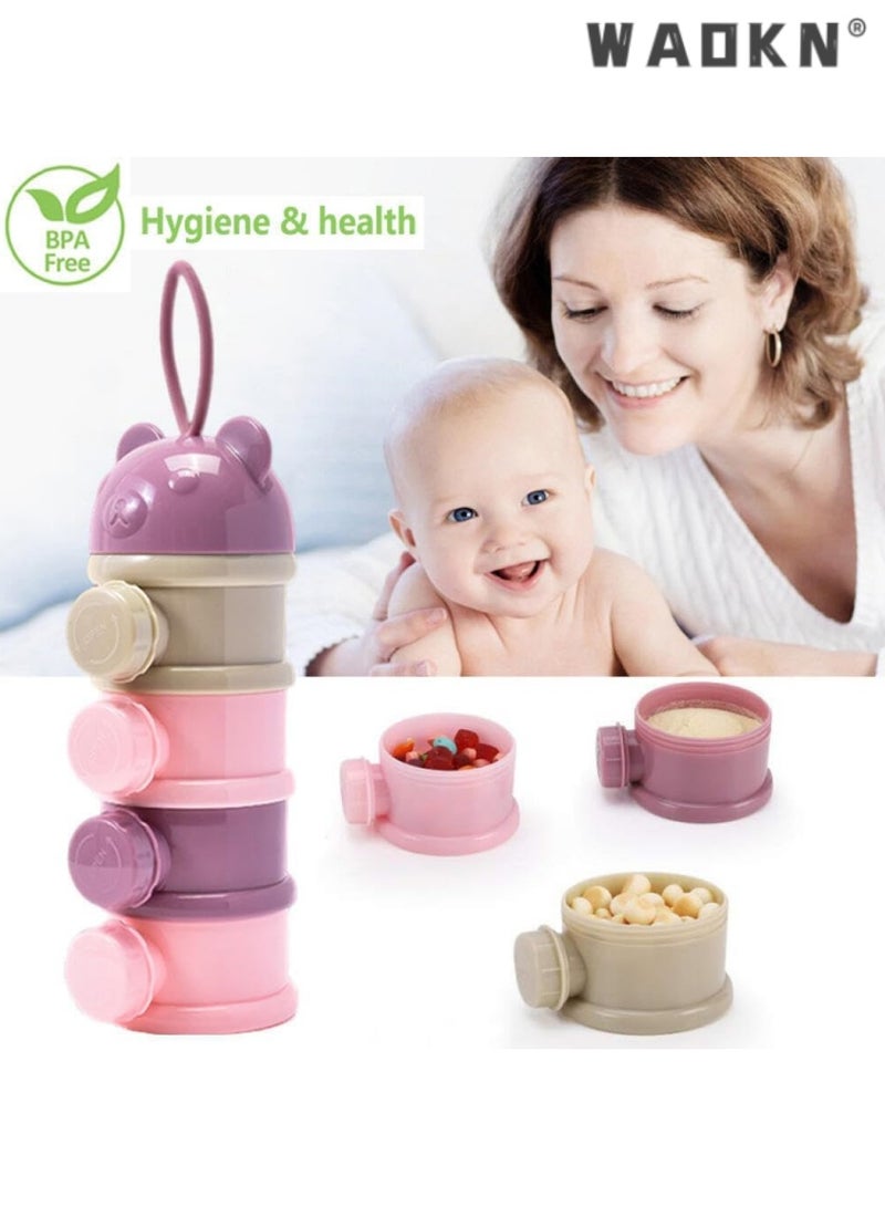 WAOKN 4 Layers Formula Dispenser, Portable Milk Powder Dispenser, Formula Container for Travel, Baby Feeding Food Storage Container, Stackable Formula Holder, Infant Milk Powder Box, Pink And Purple - Image 4