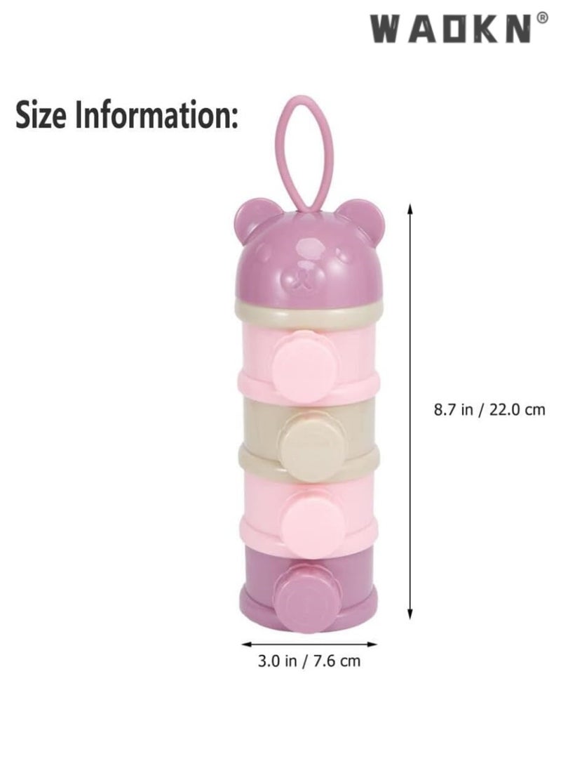 WAOKN 4 Layers Formula Dispenser, Portable Milk Powder Dispenser, Formula Container for Travel, Baby Feeding Food Storage Container, Stackable Formula Holder, Infant Milk Powder Box, Pink And Purple - Image 2