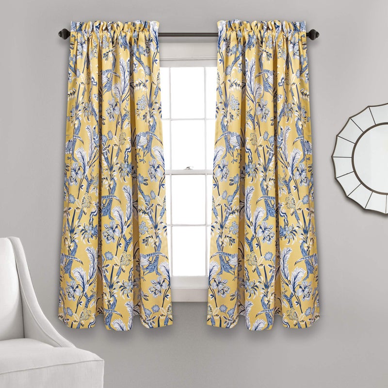Lush Decor Dolores Light Filtering Wind ow Panels, Pair, 52" W x 63" L, Yellow - Floral Curtains for Bedroom - Vintage Curtains - Coquette Room Decor - Image 1
