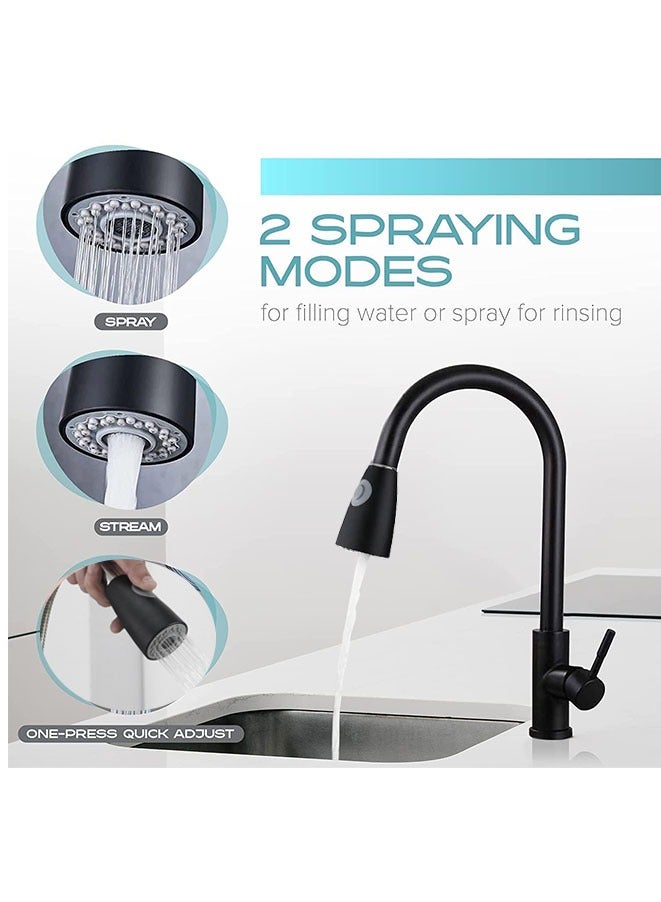 Muyixin Kitchen Faucet Tap, Kitchen Pull Out Tap Faucet, Kitchen Sink Hot And Cold Water Faucet, Two-Way Sprayer, Single Handle Faucet, 360 Degree Rotating (Black) - Image 2