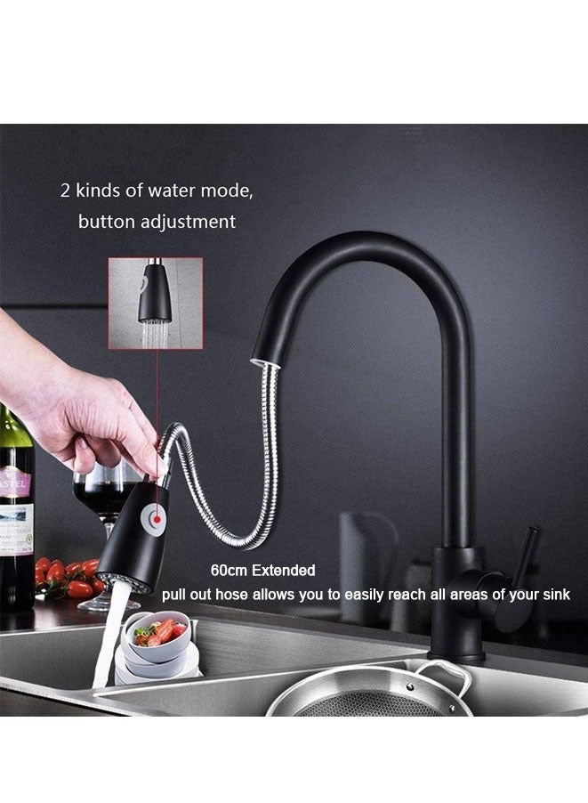 Muyixin Kitchen Faucet Tap, Kitchen Pull Out Tap Faucet, Kitchen Sink Hot And Cold Water Faucet, Two-Way Sprayer, Single Handle Faucet, 360 Degree Rotating (Black) - Image 3