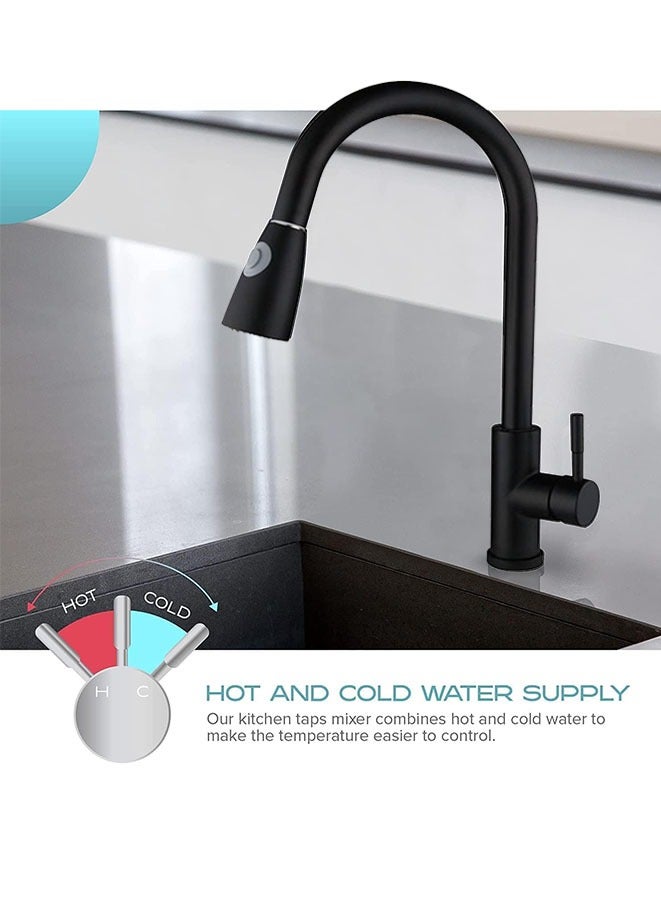 Muyixin Kitchen Faucet Tap, Kitchen Pull Out Tap Faucet, Kitchen Sink Hot And Cold Water Faucet, Two-Way Sprayer, Single Handle Faucet, 360 Degree Rotating (Black) - Image 4