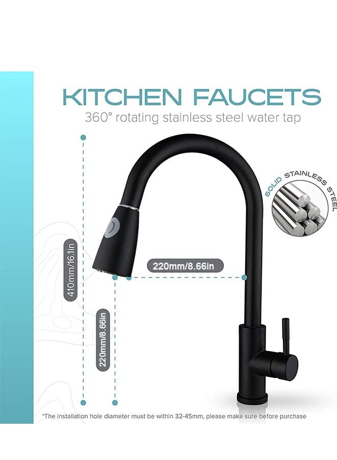 Muyixin Kitchen Faucet Tap, Kitchen Pull Out Tap Faucet, Kitchen Sink Hot And Cold Water Faucet, Two-Way Sprayer, Single Handle Faucet, 360 Degree Rotating (Black) - Image 5