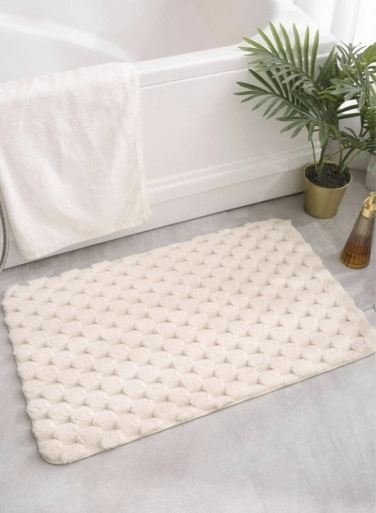 Kutis 1-Piece Solid Color Bathroom Absorbent Rug Non-slip Mats Polyester Beige 60x40 Centimeter  - Image 1