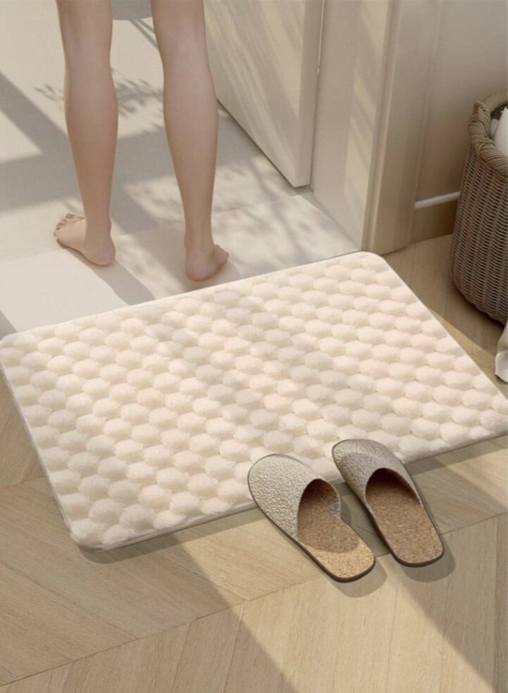 Kutis 1-Piece Solid Color Bathroom Absorbent Rug Non-slip Mats Polyester Beige 60x40 Centimeter  - Image 2