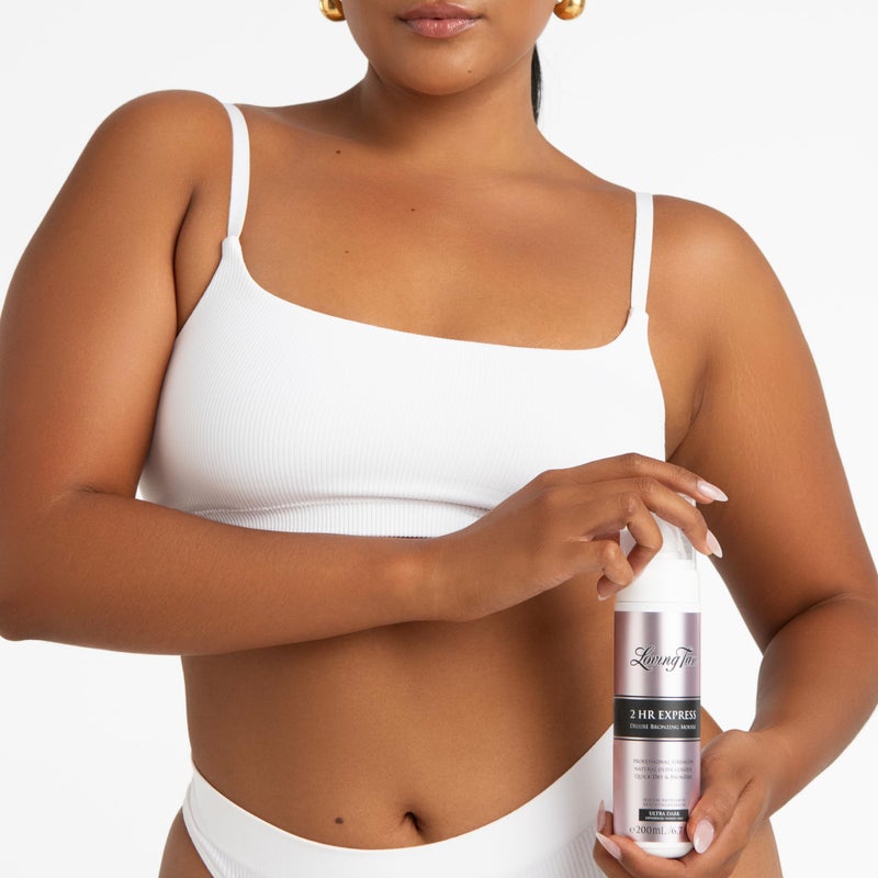Loving Tan 2 HR Express Self Tanning Mousse, Ultra Dark - Streak Free, Natural, Professional Quality - 5+ Sunless Self Tanner Applications per Bottle, Cruelty Free, Naturally Derived DHA - 6.7 FL Oz - Image 4