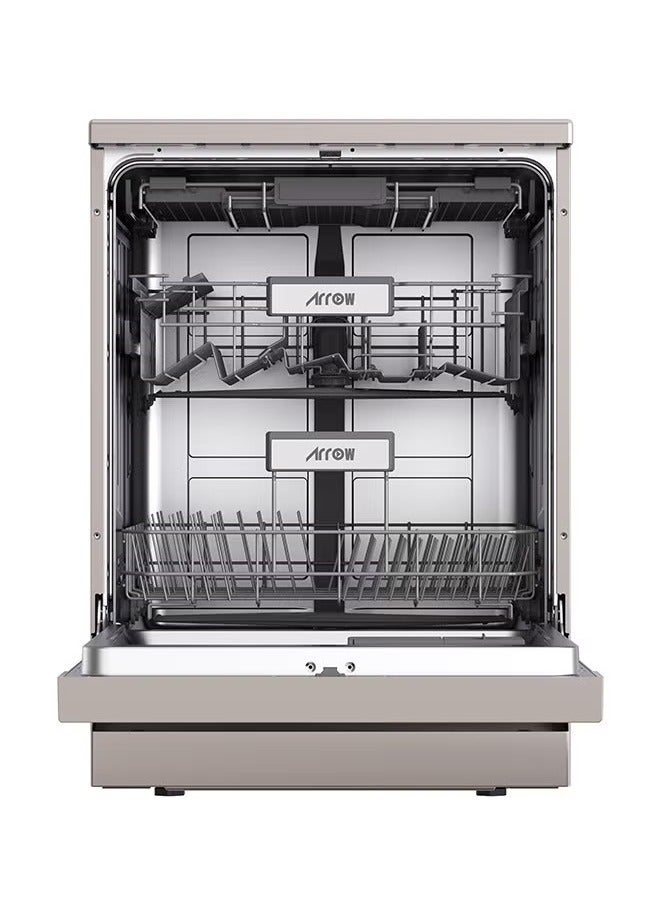 Arrow Dishwasher - 15 Functions - 8 Programs - LED Display - Quiet 49dB - Automatic Door Opening, Child Lock - Stainless Steel Interior - Dual Zone Wash | Model - RO-15DWGS - Image 3
