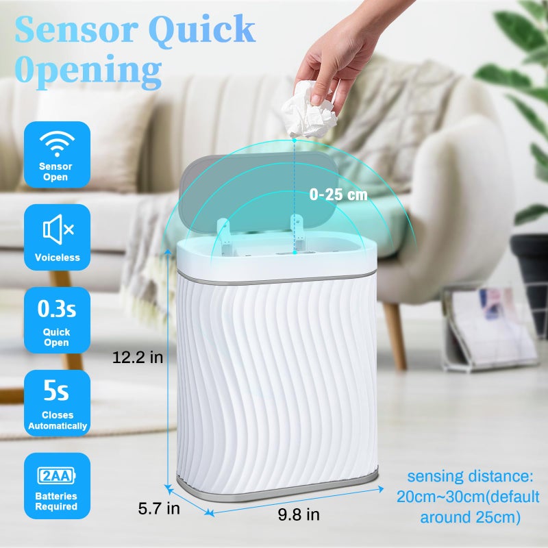steo spce Automatic Motion Sensor Bathroom Small Trash Can with Lid, 2.6 Gallon Touchless Slim Garbage Can, Smart Waterproof Trash Bin for Bedroom, Restroom, Living Room, Office - Image 2