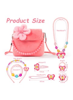 SYOSI Kids Jewelry Set, Flower Crossbody Bag Purse Gift, Children Pink Handbag with Butterfly Necklace Bracelet Rings Earrings, Princess Role Play Dress Up Jewelry Accessories Party Favors  - Image 2