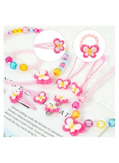 SYOSI Kids Jewelry Set, Flower Crossbody Bag Purse Gift, Children Pink Handbag with Butterfly Necklace Bracelet Rings Earrings, Princess Role Play Dress Up Jewelry Accessories Party Favors  - Image 5