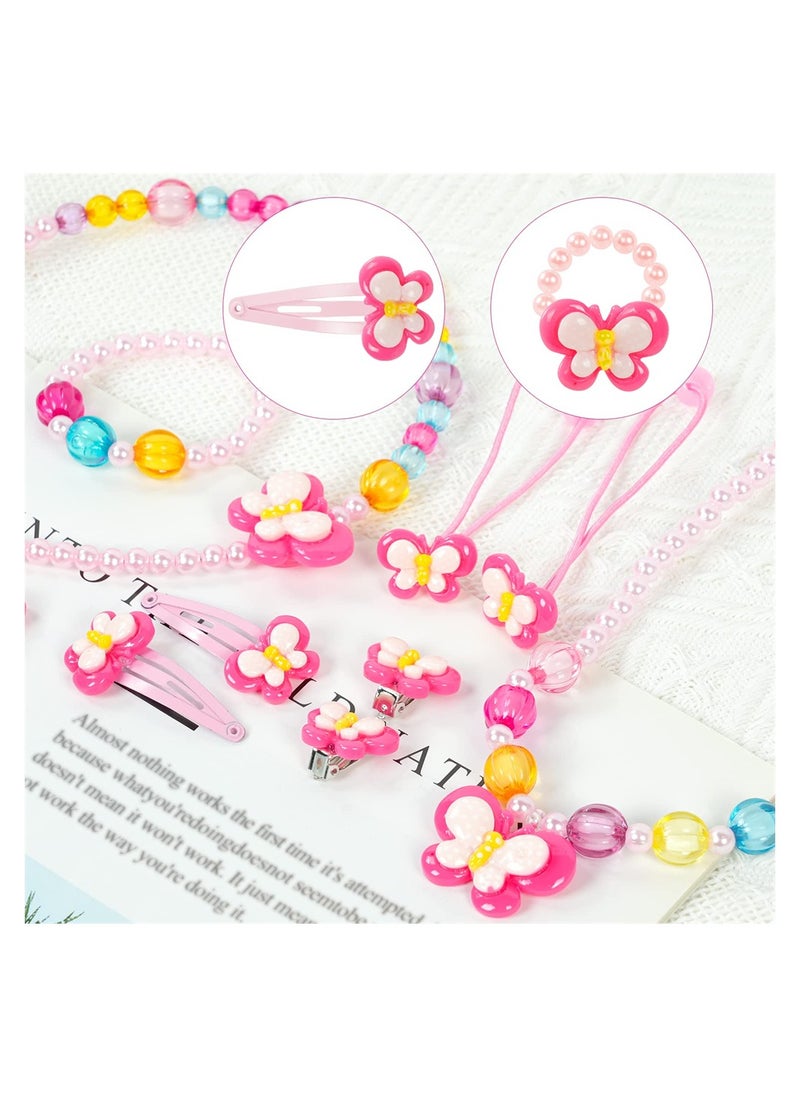 SYOSI - Kids Jewelry Set, Flower Crossbody Bag Purse Gift, Children Pink Handbag with Butterfly Necklace Bracelet Rings Earrings, Princess Role Play Dress Up Jewelry Accessories Party Favors - Image 1