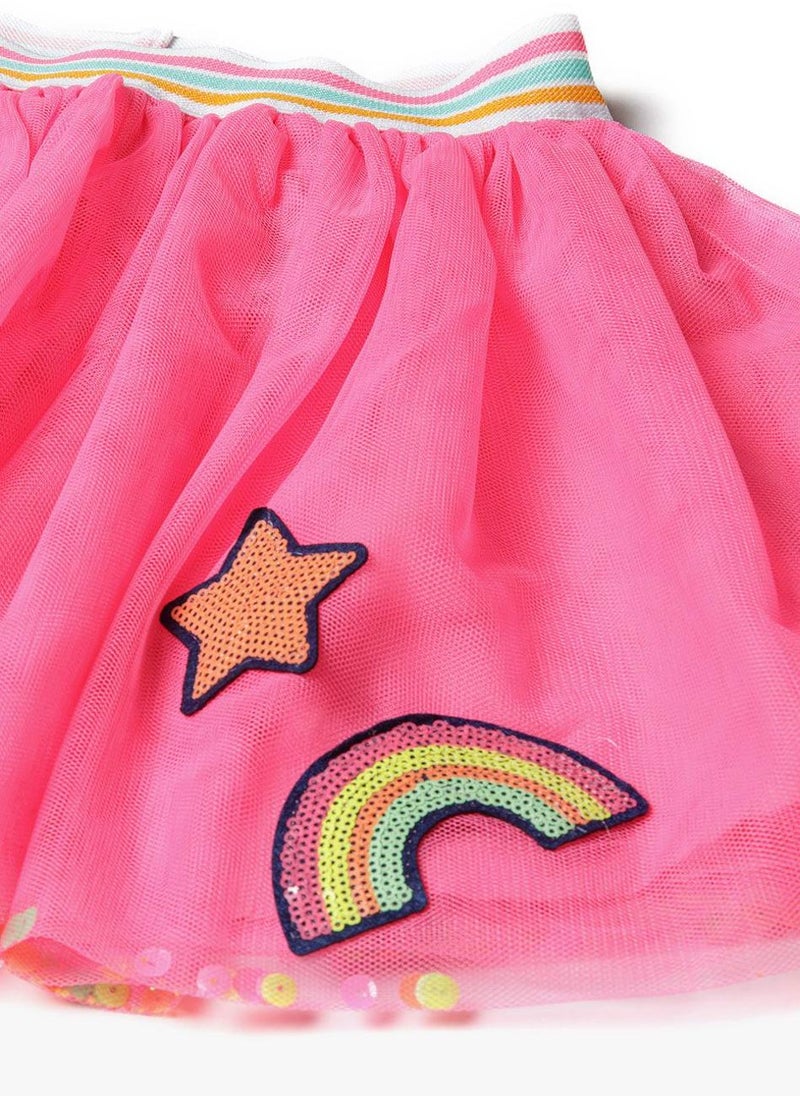 MINOTI Kids Girls Tulle Skirt with Elastic Waistband and Print - Image 4