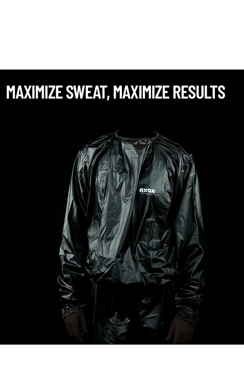 أكسوكس بدلة الساونا من **AXOX Fitness** – بدلة عرق PVC تحتفظ بالحرارة لخسارة الوزن، وتمارين الكارديو، وHIIT، والملاكمة – خفيفة الوزن ومتوفرة بمقاسات متعددة، مناسبة للرجال والنساء. - Image 5