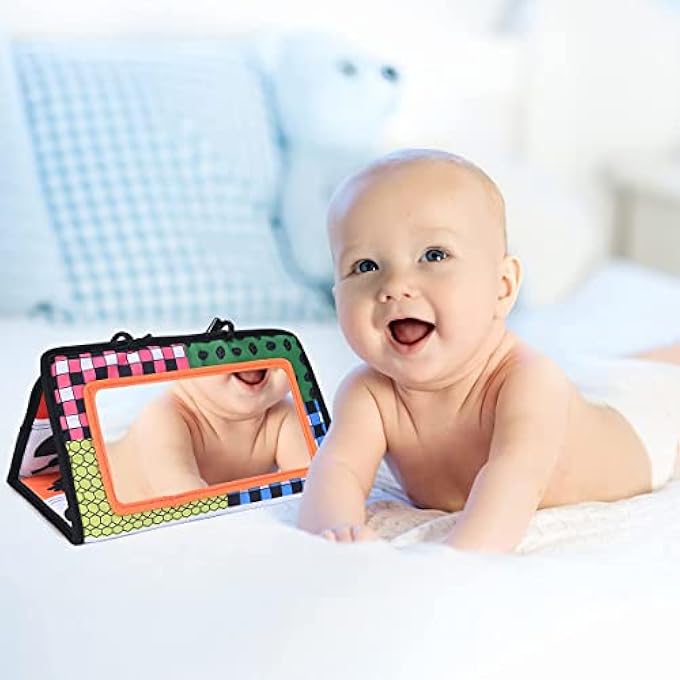 BABY MIRROR TOY WITH CRINKLE BOOK, FOLDABLE BLACK WHITE CONTRAST BABY BOOK, BABY MIRROR TOY, BABY TOY FROM 0 MONTHS, BABY TOY FOR NEWBORN GIFT - Image 5