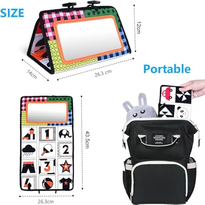 BABY MIRROR TOY WITH CRINKLE BOOK, FOLDABLE BLACK WHITE CONTRAST BABY BOOK, BABY MIRROR TOY, BABY TOY FROM 0 MONTHS, BABY TOY FOR NEWBORN GIFT - Image 3