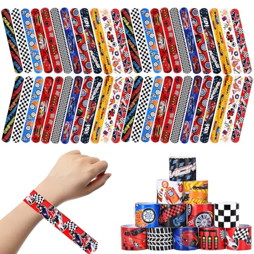 YANMIN 60pcs Hot Race Car Party Favors Kids Bulk Slap Bracelets with Race Cars Theme Goodie Bags Stuffers for Birthday Christmas Halloween Party Treasure Box Toys for Classroom Prizes - Image 1