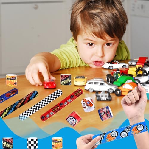 YANMIN 60pcs Hot Race Car Party Favors Kids Bulk Slap Bracelets with Race Cars Theme Goodie Bags Stuffers for Birthday Christmas Halloween Party Treasure Box Toys for Classroom Prizes - Image 5