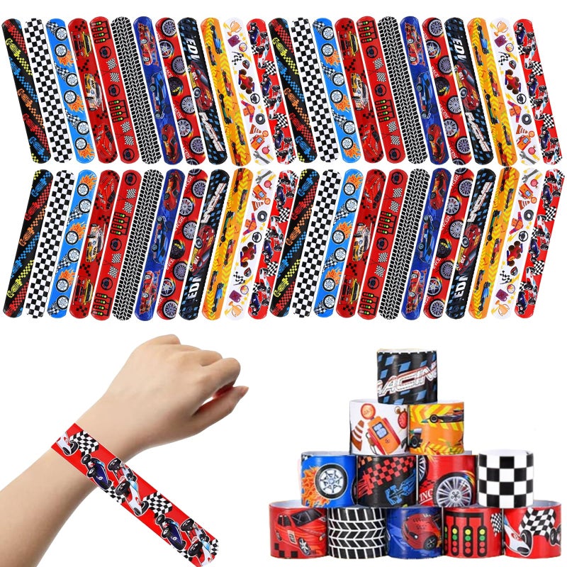 YANMIN 60pcs Hot Race Car Party Favors Kids Bulk Slap Bracelets with Race Cars Theme Goodie Bags Stuffers for Birthday Christmas Halloween Party Treasure Box Toys for Classroom Prizes - Image 3