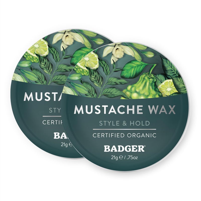 Badger Mustache Wax, Medium Hold, Light Masculine Scent, Easy to Apply, Certified Organic Versatile Moustache & Beard Wax, .75 oz Tin, 2-Pack - Image 1