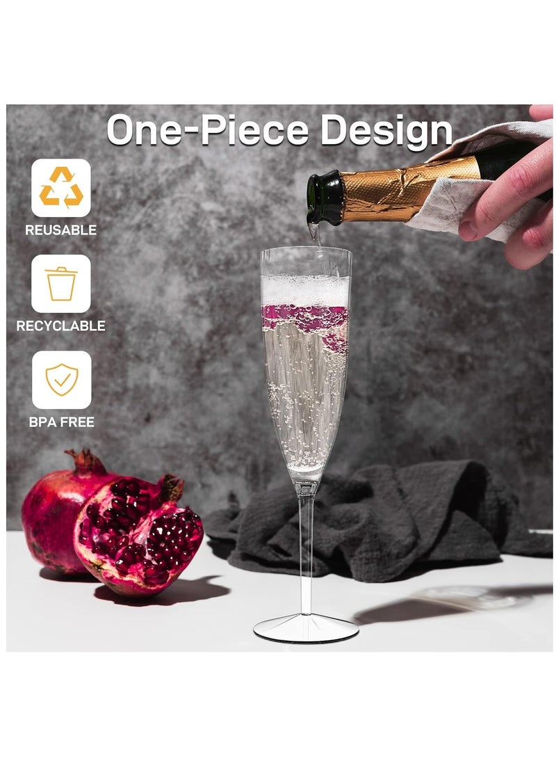 16 Sets of 6oz Clear Plastic Champagne Flutes - Reusable & BPA-Free Disposable Wine Glasses for Celebrations, Anniversaries, Parties, and Weddings - Ideal Cocktail and Mimosa Glasses.  - Image 3