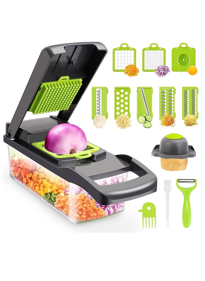 ELTRAZONE NEW Vegetable Chopper – Multifunctional 13-in-1 Food Chopper, Onion Chopper, Vegetable Slicer, Dicer, Cutter, 8 Blades, Colander Basket & Container for Salad, Potato, Carrot, Veggie Prep - Image 1