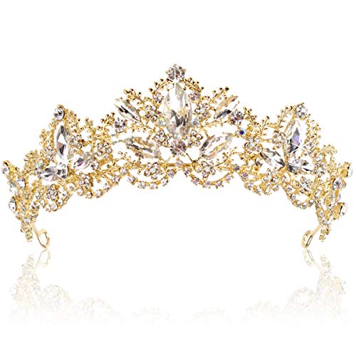 Exacoo Gold Tiara Wedding Tiaras and Crowns for Women,Rhinestone Queen Women Princess Crown Birthday Headbands Prom Bridal Party Halloween Costume Christmas Gifts - Image 1