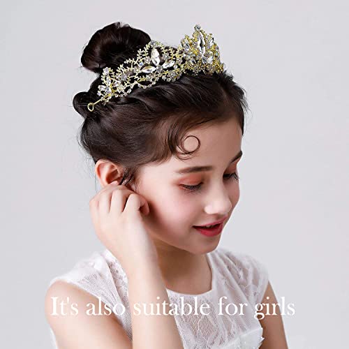 Exacoo Gold Tiara Wedding Tiaras and Crowns for Women,Rhinestone Queen Women Princess Crown Birthday Headbands Prom Bridal Party Halloween Costume Christmas Gifts - Image 4