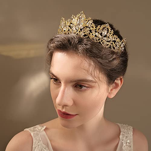 Exacoo Gold Tiara Wedding Tiaras and Crowns for Women,Rhinestone Queen Women Princess Crown Birthday Headbands Prom Bridal Party Halloween Costume Christmas Gifts - Image 2