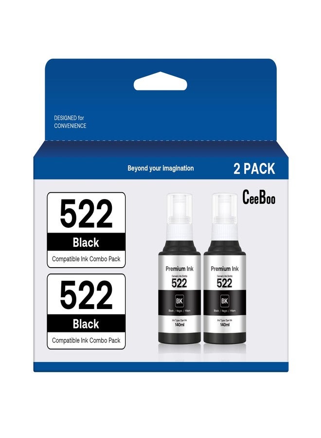 CEEBOO 522 Ultra-high Capacity Refill Ink Bottle Black Replacement for Epson 522 Black Ink Refill Bottles (Not Sublimation Ink), 2 Black 140 mL, 2 Bottles - Image 1