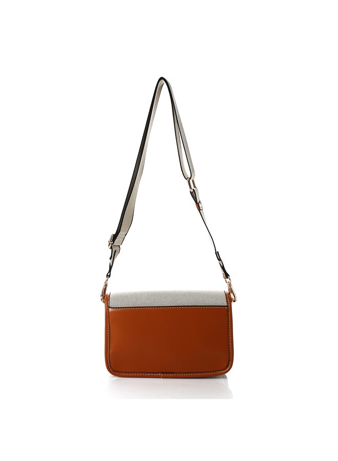 DejaVu Magnetic Closure Casual Cross-Body Bag - Camel & Beige  - Image 2