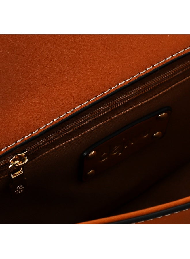 DejaVu Magnetic Closure Casual Cross-Body Bag - Camel & Beige  - Image 4
