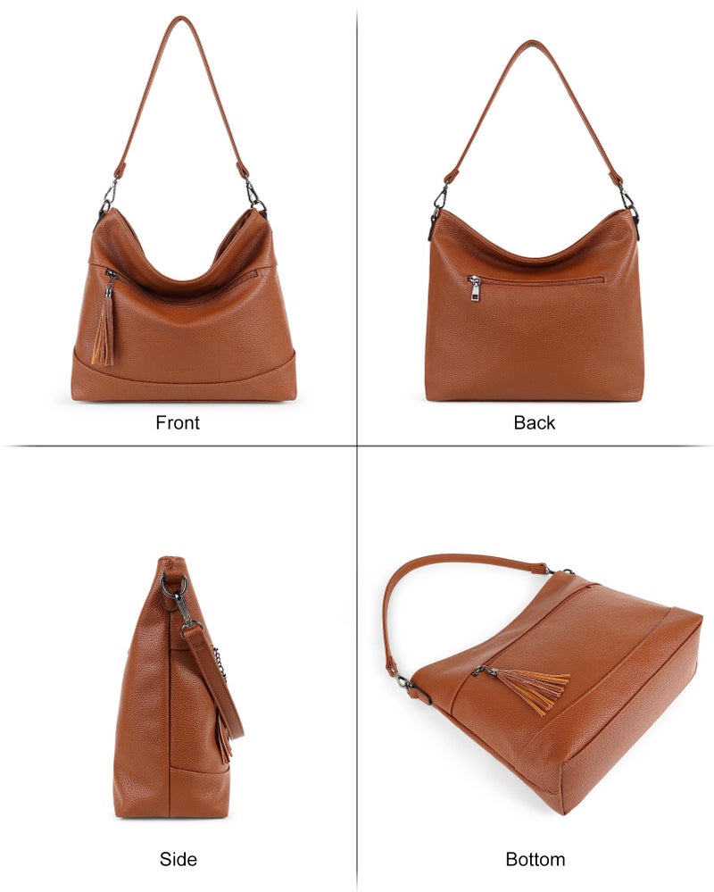 MASINTOR Hobo Crossbody Bags for Women, 2 in 1 Convertible Leather Crossbody Purse Handbags Slouchy Shoulder Bags for Work Travel with Tassel Brown - Image 5